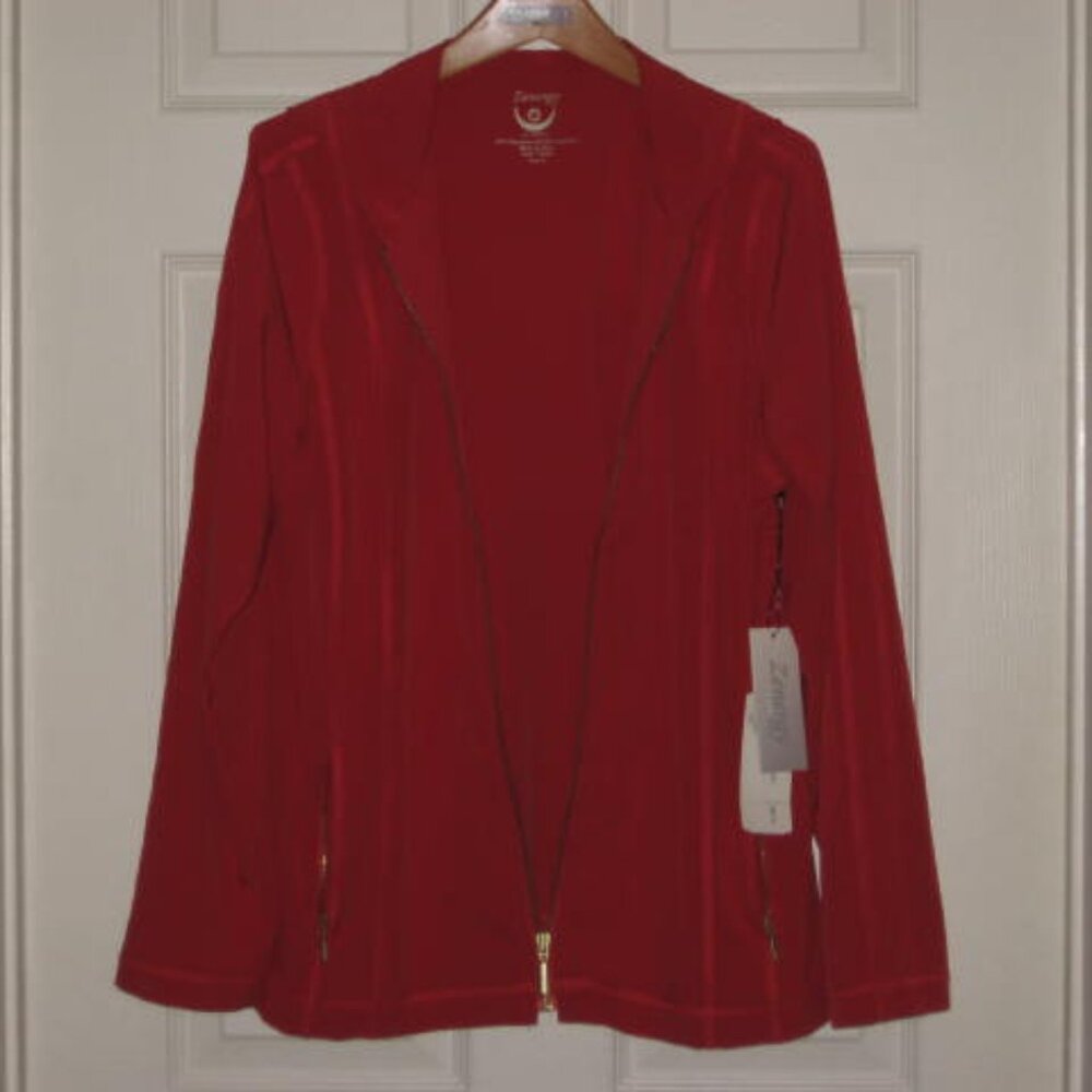 NWT Zenergy Neema by Chicos Size 2 Large Red Jacket Victory Hooded Zip Pockets